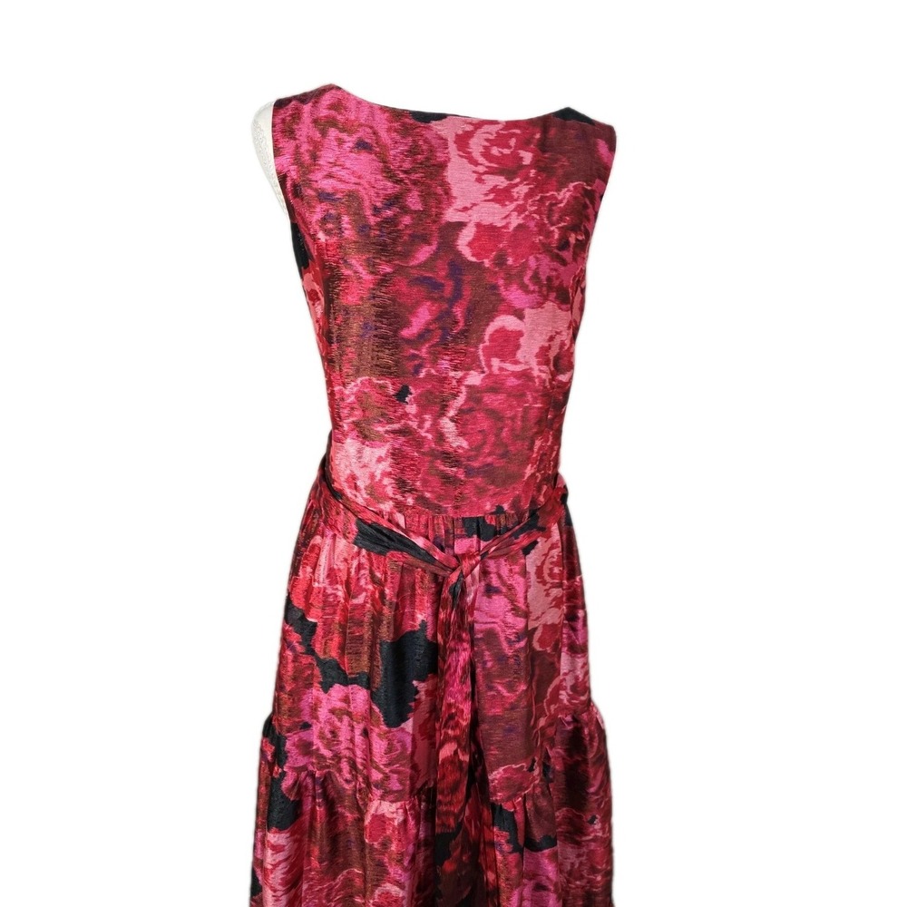 Tahari Floral Maxi Dress Size 14 NWT Pink Shimmer Belted MSRP $208 - Picture 3 of 10